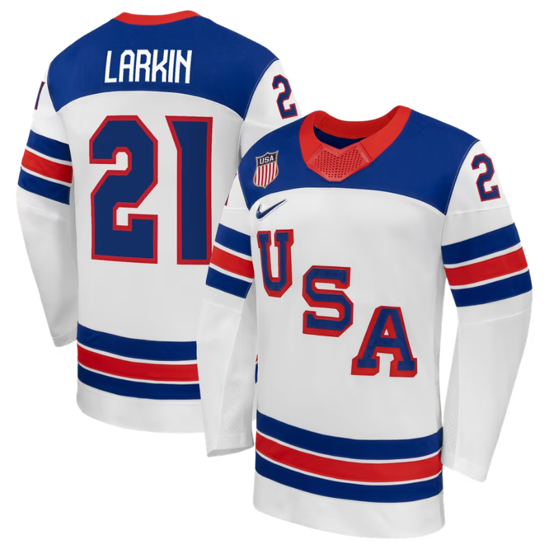 USA White, Blue & Red Hockey Jersey (LARKIN)