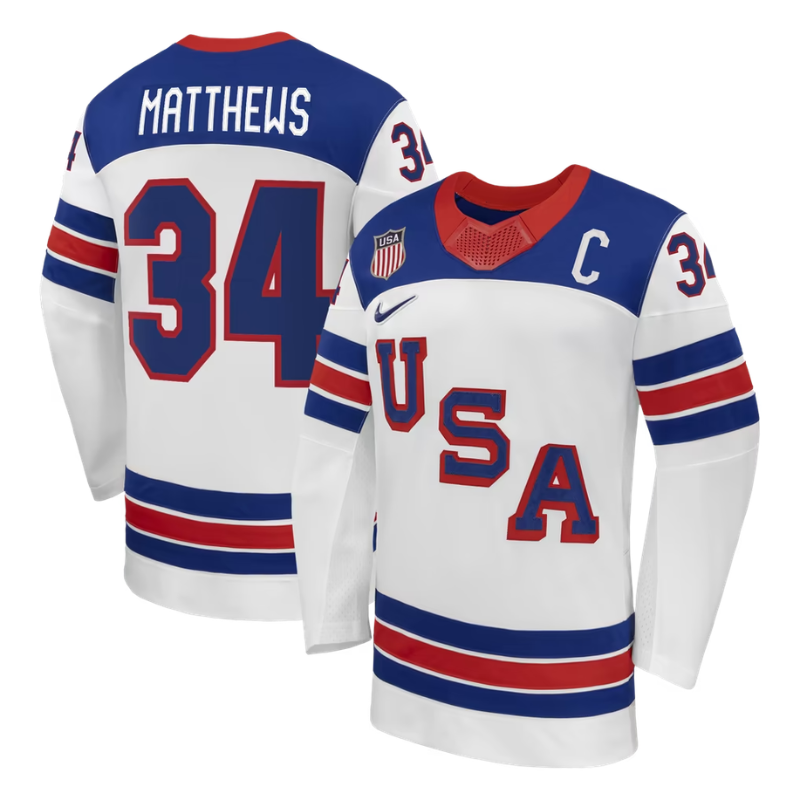 USA White, Blue & Red Hockey Jersey (MATTHEWS)