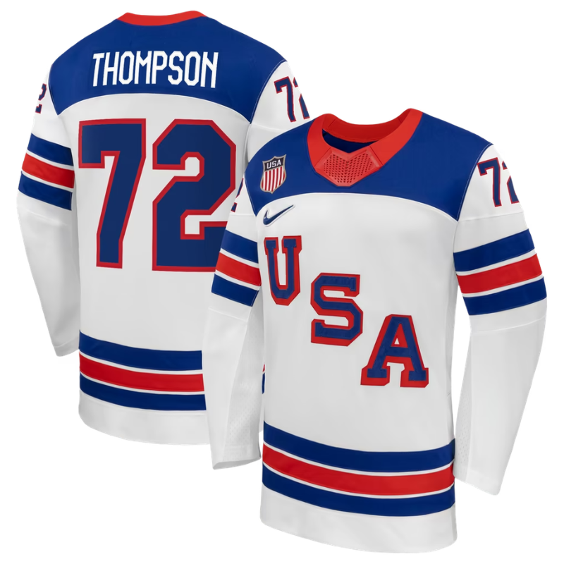USA White, Blue & Red Hockey Jersey (THOMPSON)