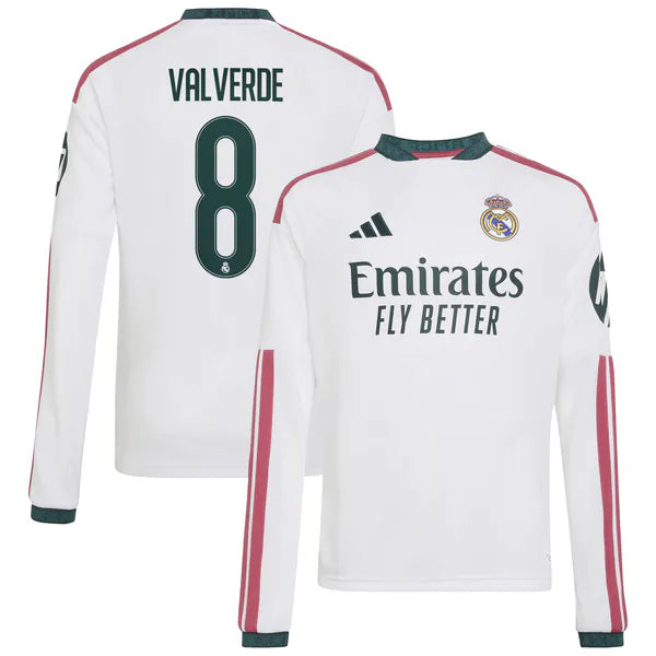 adidas Federico Valverde Real Madrid Youth Home Replica Long Sleeve Jersey