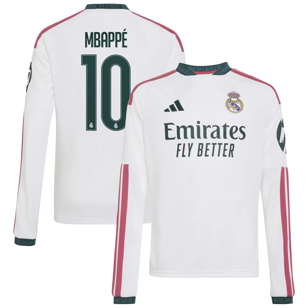adidas Kylian Mbappé Real Madrid Youth 2026/27 Home Long Sleeve Jersey