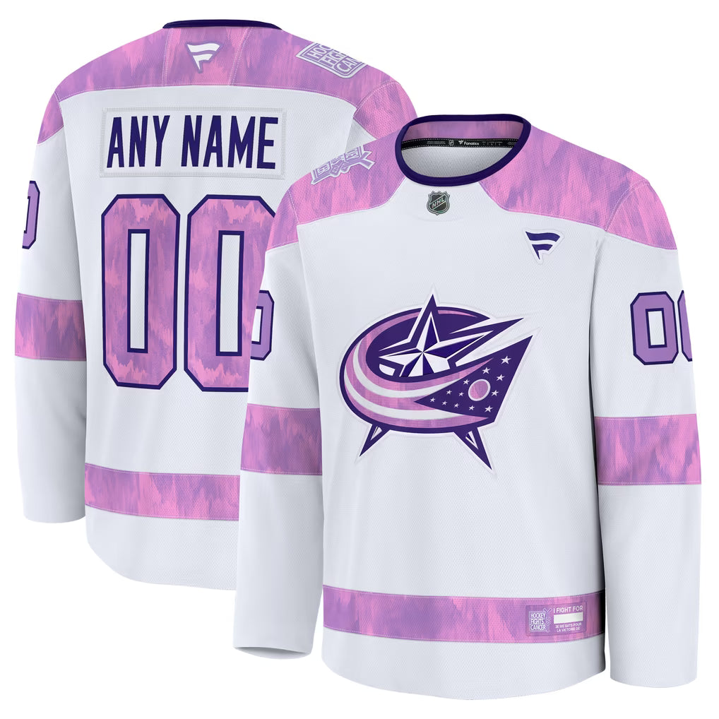 Fanatics Columbus Blue Jackets 2024 Hockey Fights Cancer Custom Practice Jersey